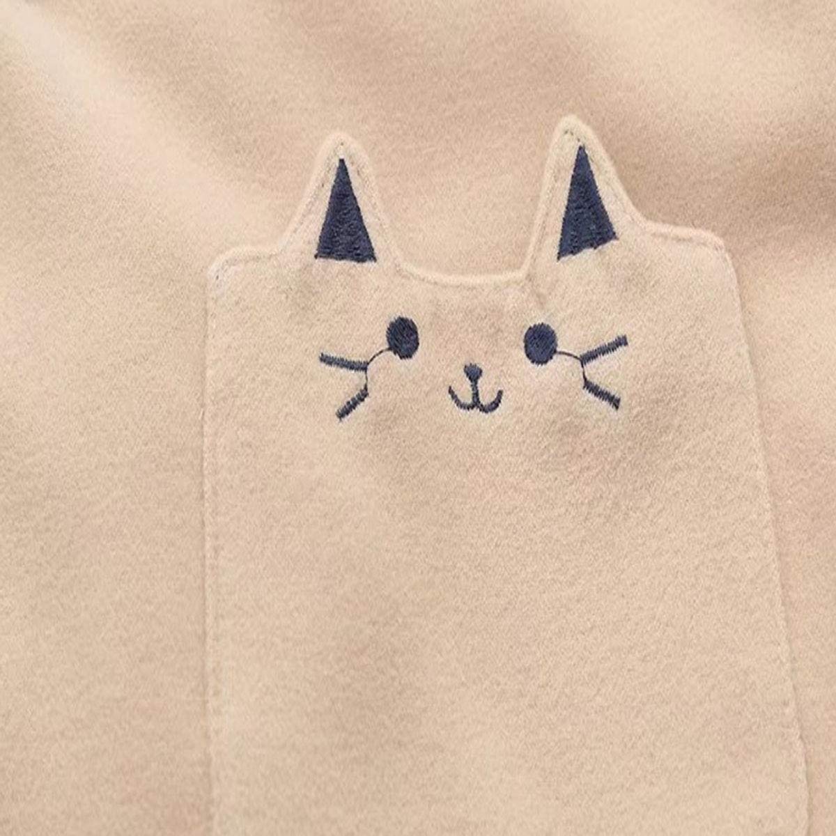 Woman's Winter Coats With Cap Kitty Print Pocket Thick Warm Fluffy Hooded Jacket